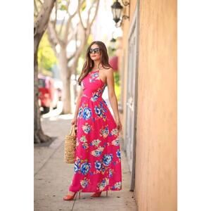 Everly Women S pink Sleeveless Halter Neck Floral Print Maxi Dress casual flowy